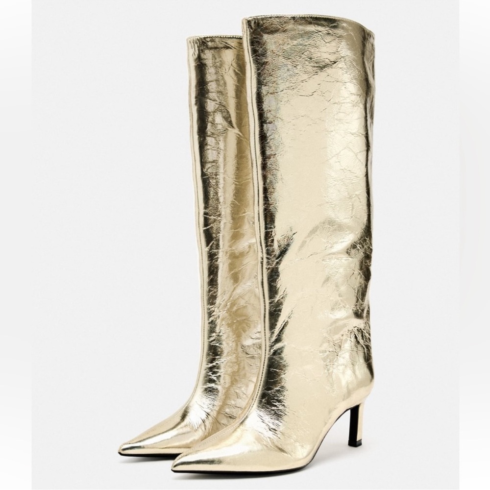 Zara metallic heeled boots